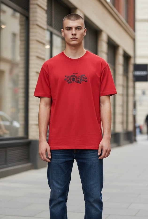 Playera Michael K roja con letras negras para caballero