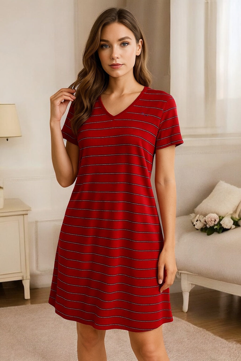 Pijama Tommy H roja con puntos blancos y azul