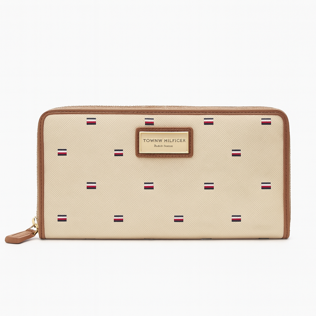 Cartera Tommy H beige con monogram de banderas