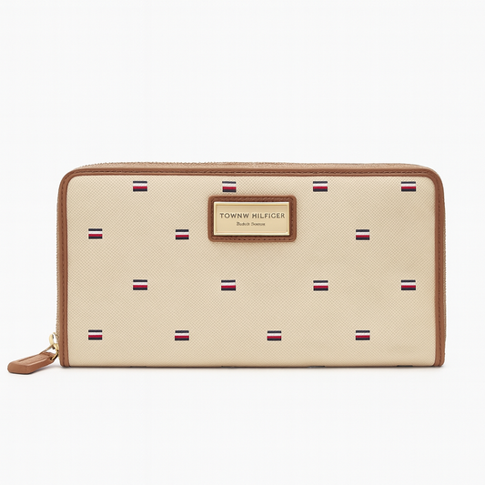 Cartera Tommy H beige con monogram de banderas