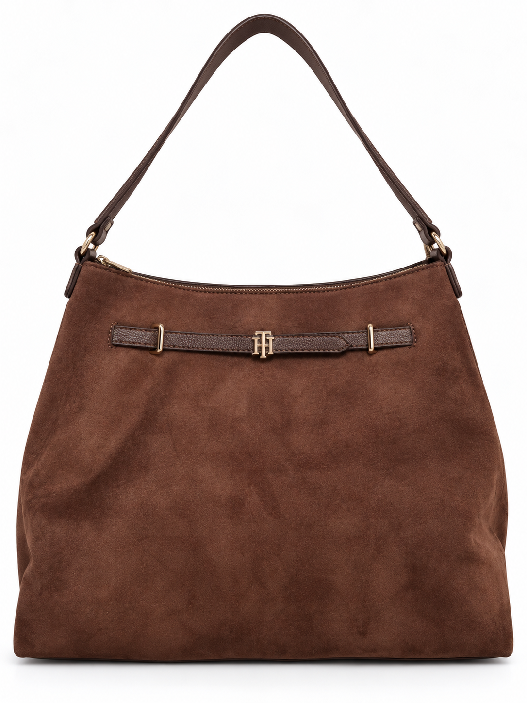 Bolsa de hombro Tommy Hilfiger café con acabado tipo gamuza