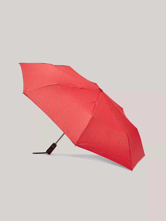 Sombrilla Tommy H rojo con banderitas botón para abrir y cerrar, mango negro/azul marino