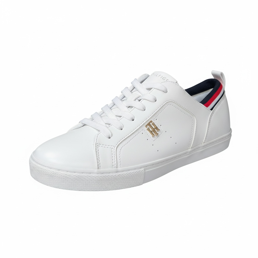 Tenis Tommy H blanco con bandera en el tobillo