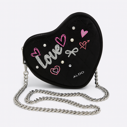 Crossbody Aldo negra de terciopelo de corazón