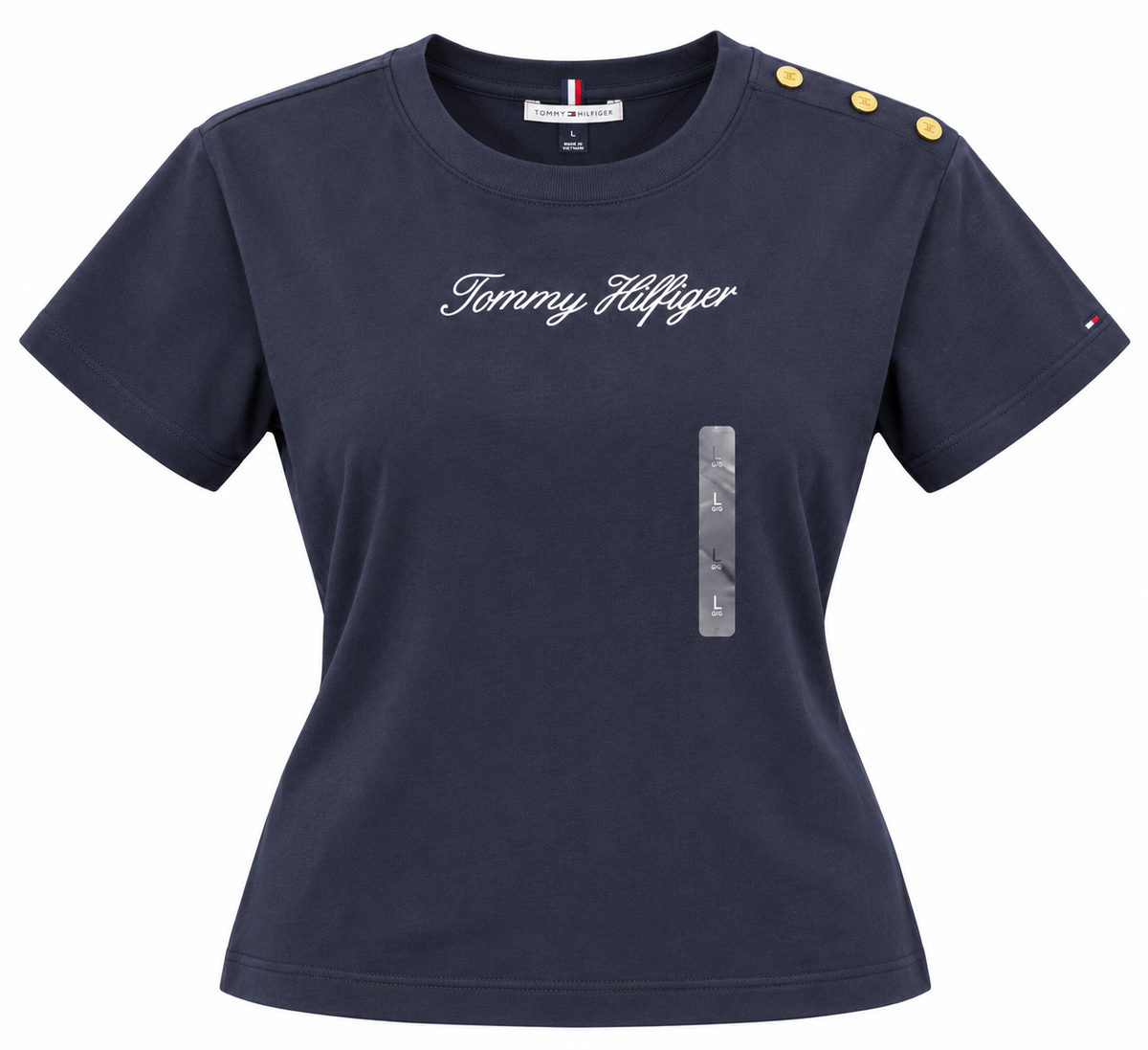 Playera Tommy azul marino botones dorados