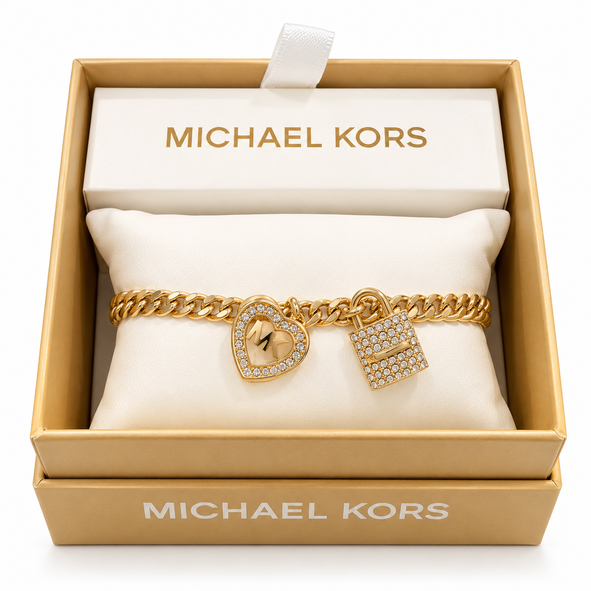 Pulsera Michael k dorada corazón y candado
