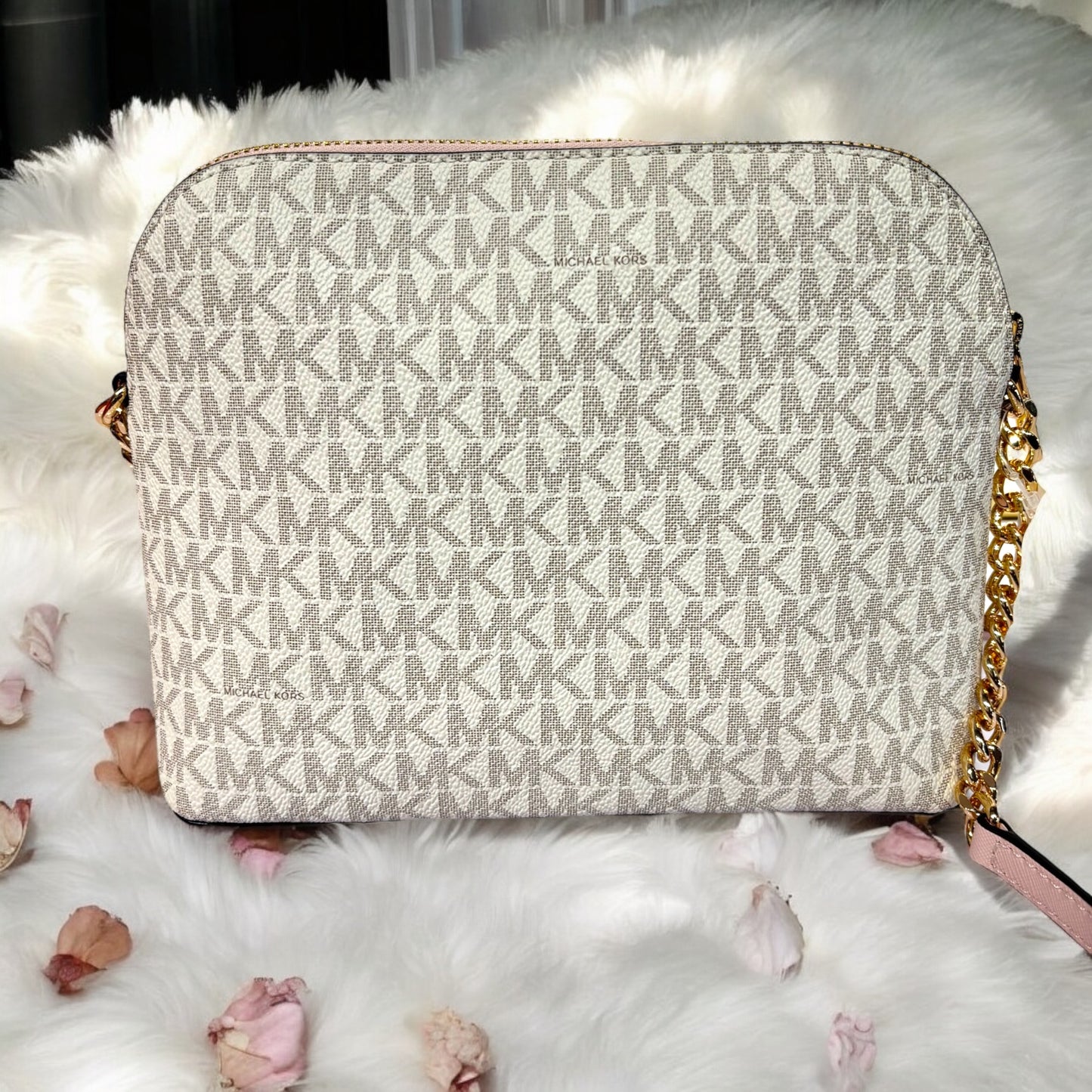 Crossbody Michael K Vanilla/rosa con monogram