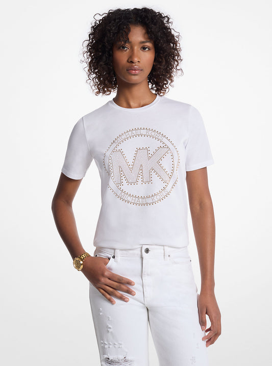 Playera Michael K blanca con brillos dorados