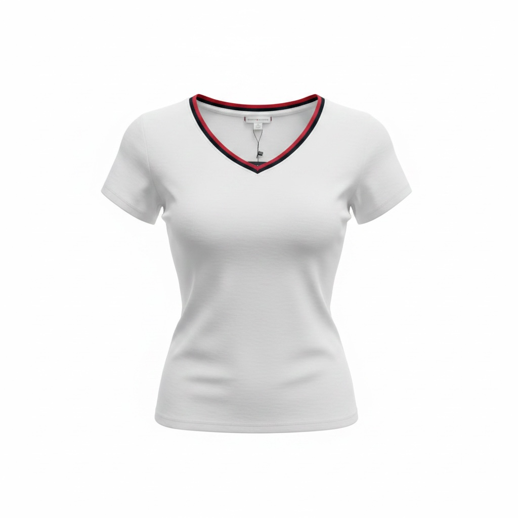 Playera Tommy H blanca bandera en cuello corte V blanca