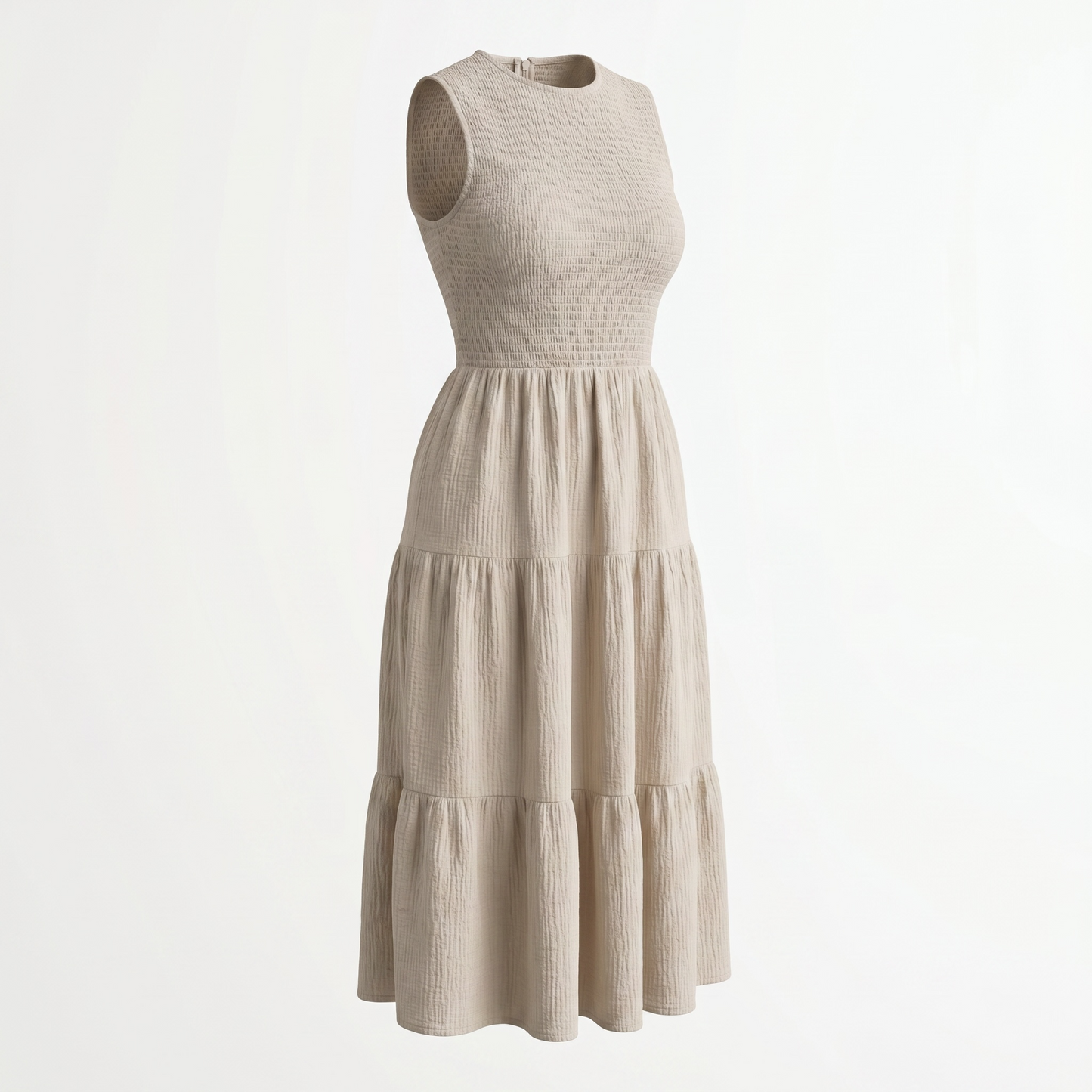 Vestido Calvin Klein beige tipo lino tela ligera (M)