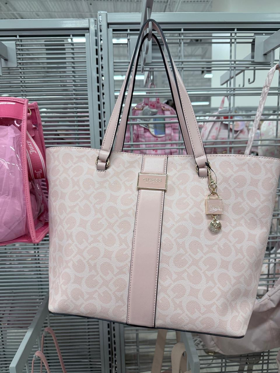 Tote Guess rosa con dije de candado