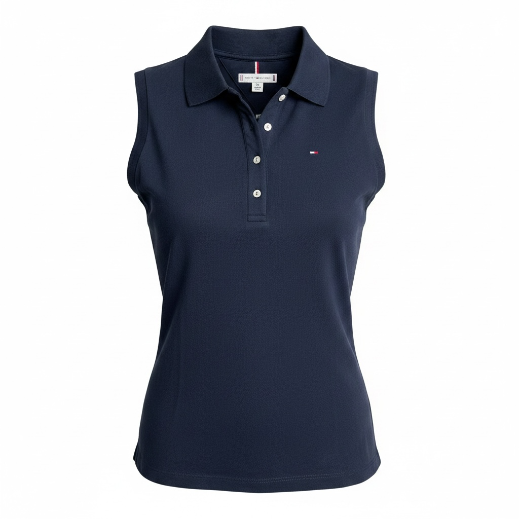 Playera tipo polo sin mangas Tommy H azul marino para dama