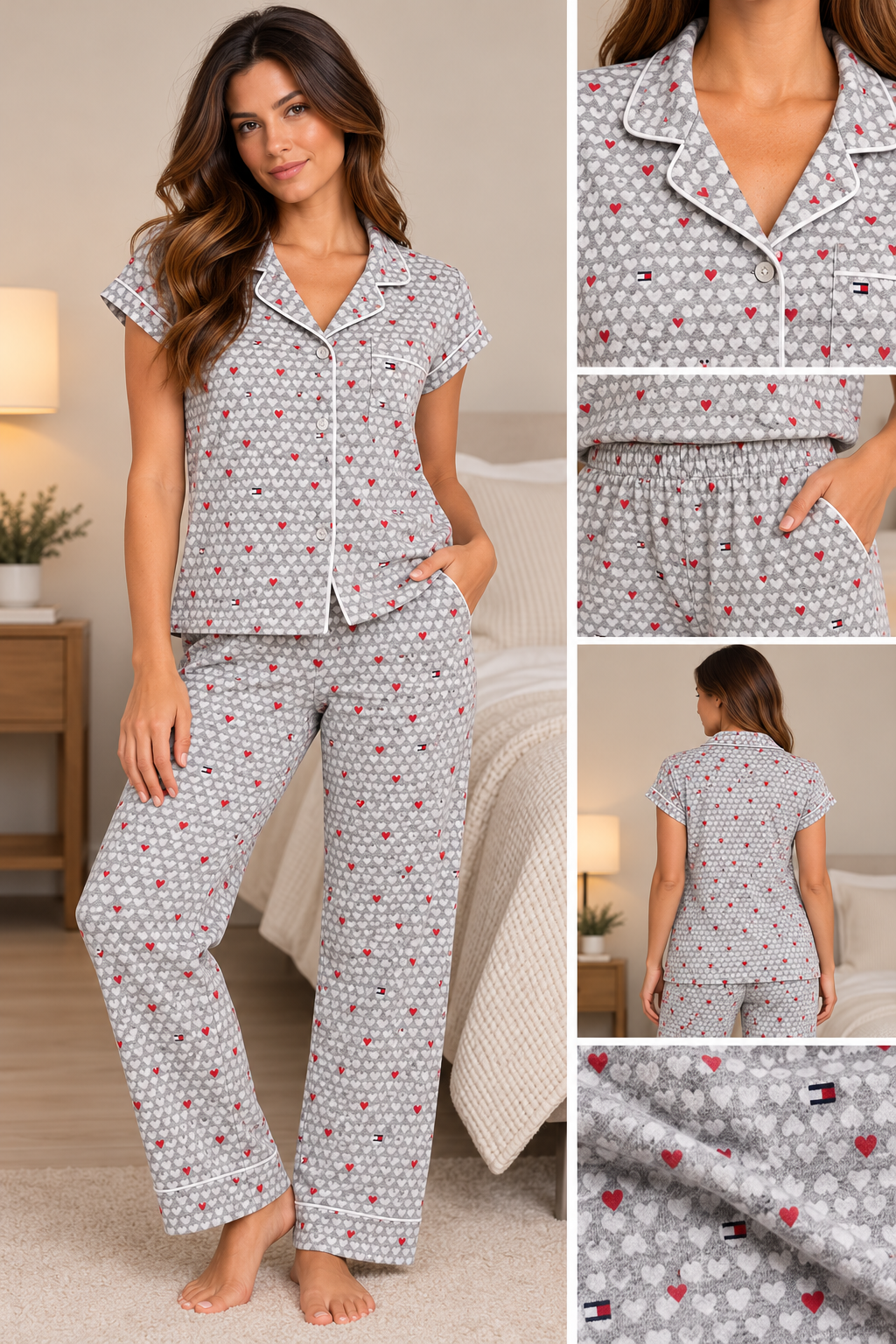 Pijama Tommy H corazones gris talla S
