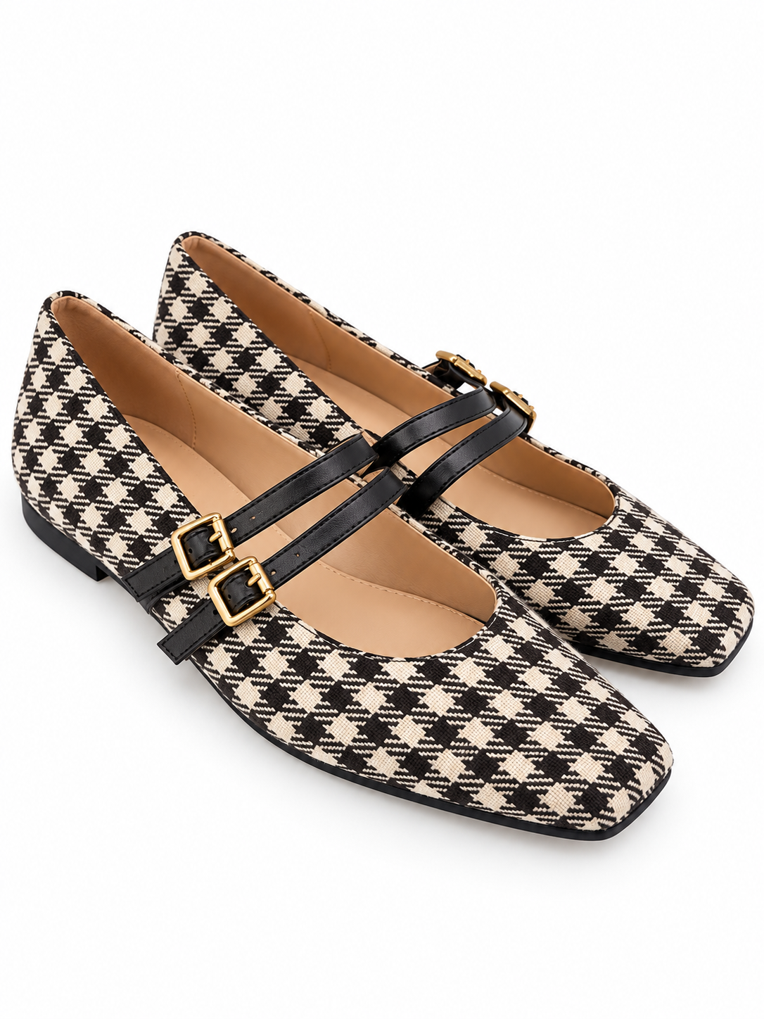 Flats cuadros café y beige