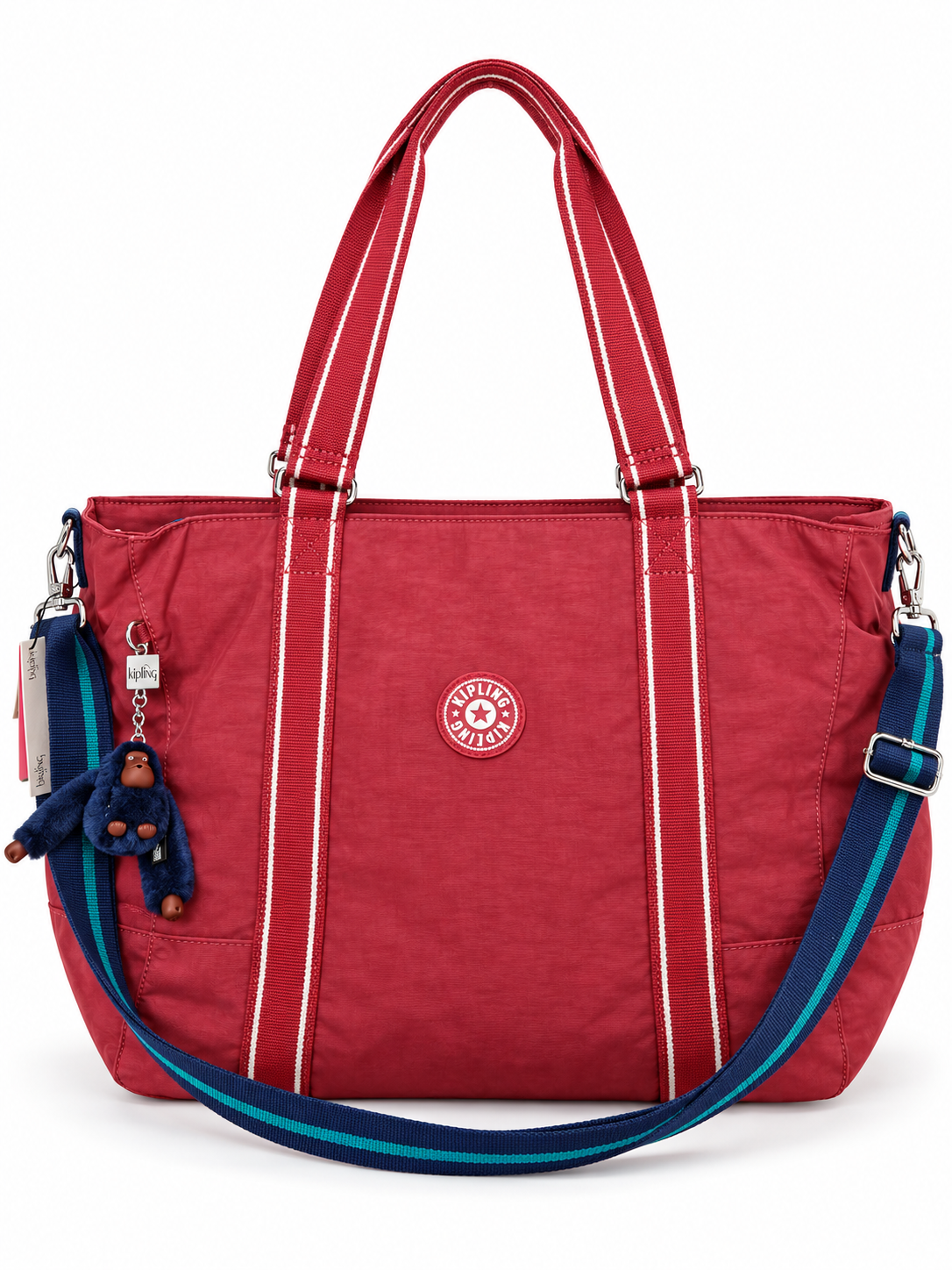 Tote Kipling roja con strap azul