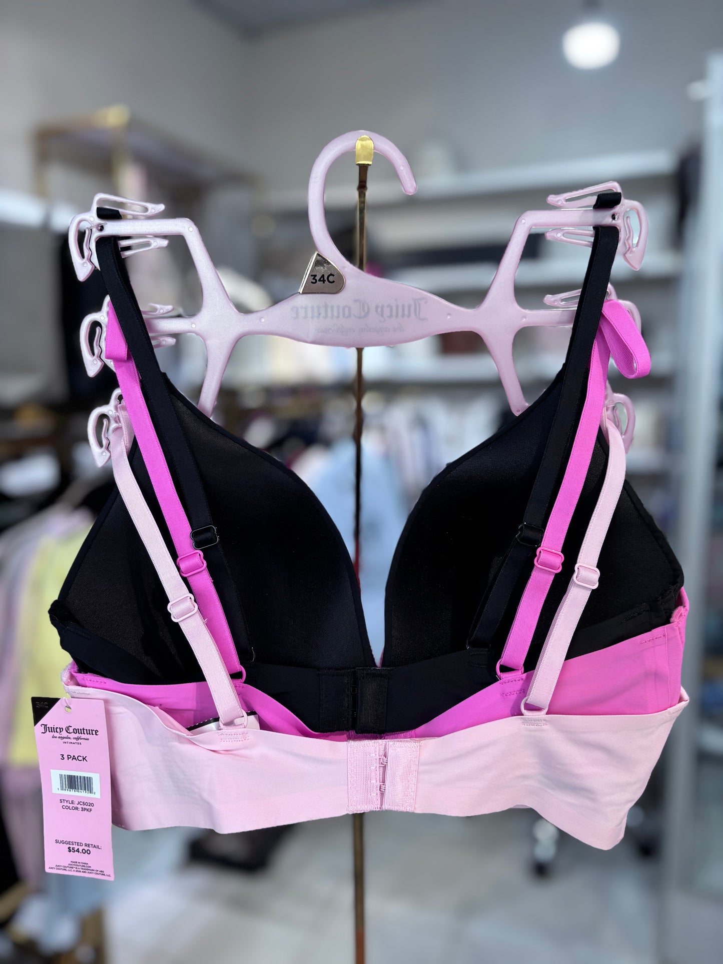 Brasier Juicy C rosa claro, rosa y negro 3pz