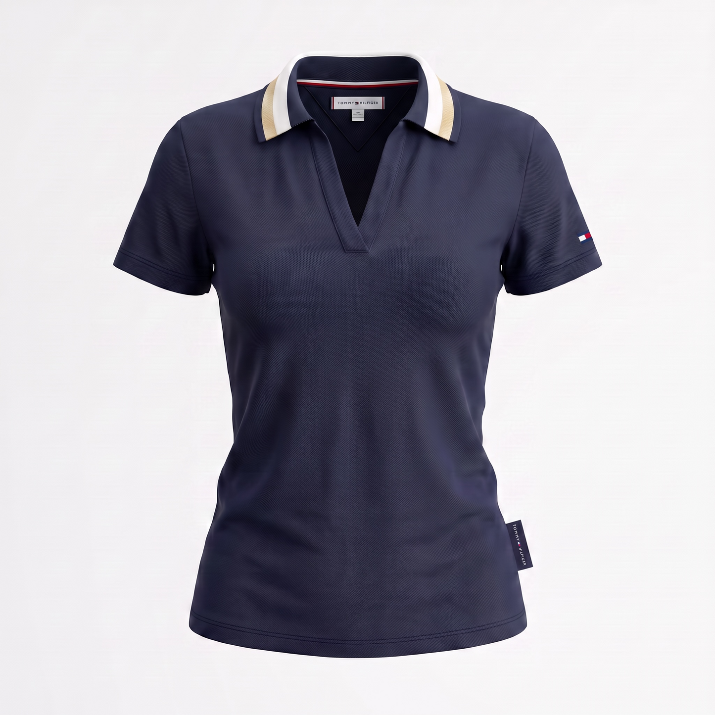 Playera Tommy azul marino cuello dorado