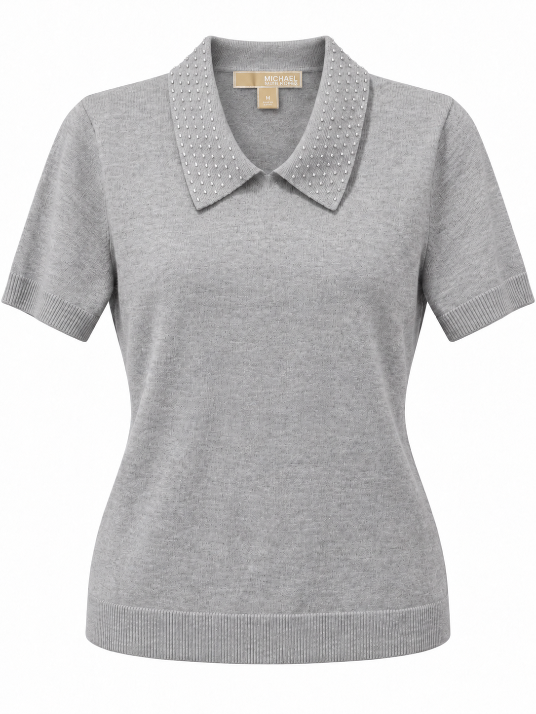 Blusa Michael K gris cuello estoperoles L