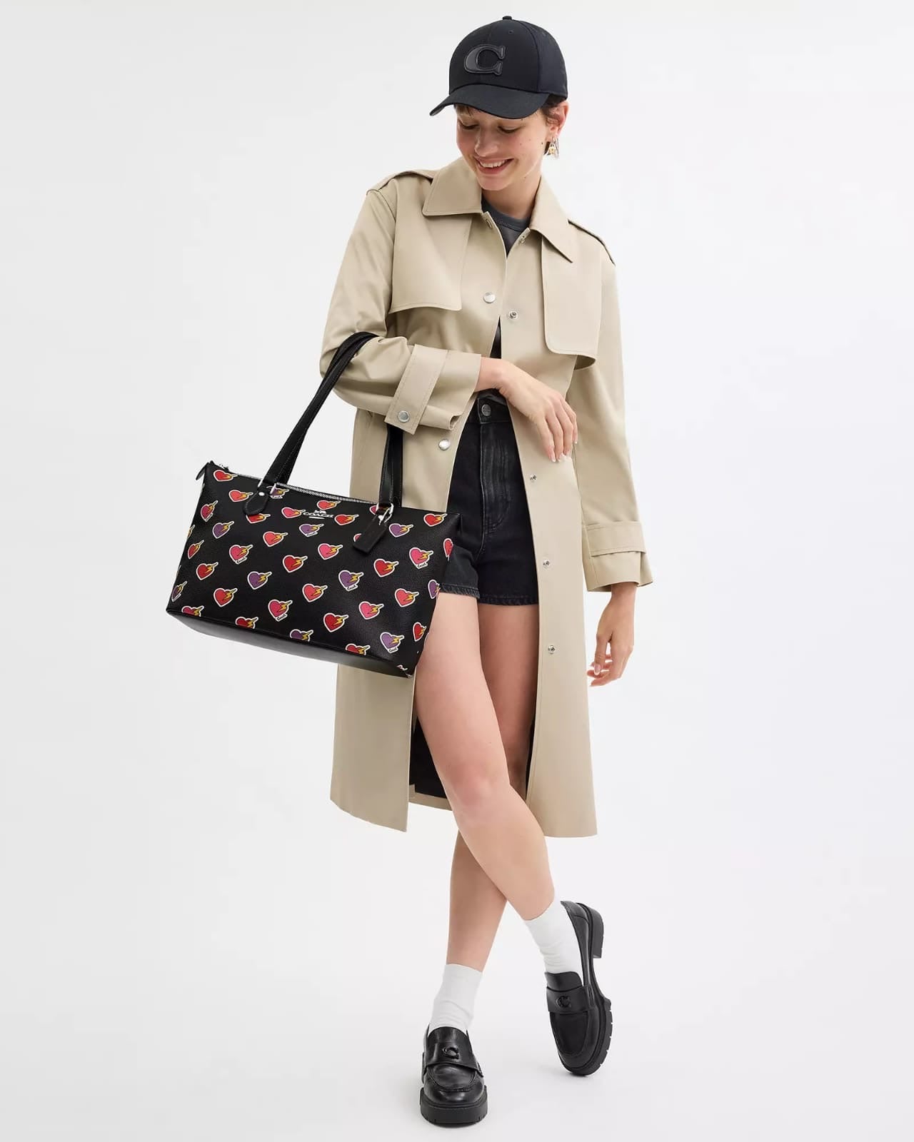Coach Gallery Tote Bag Heart bolt Print negra