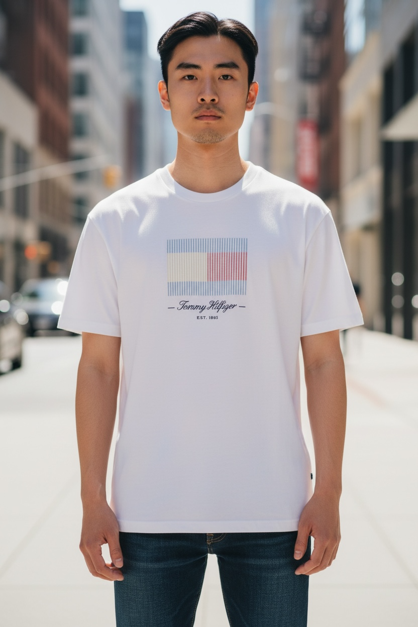 Playera Tommy H blanca con bandera