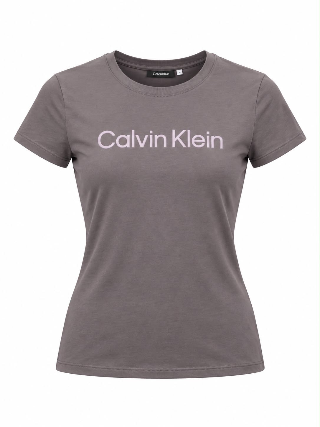 Playera Calvinnk gris con letras lila