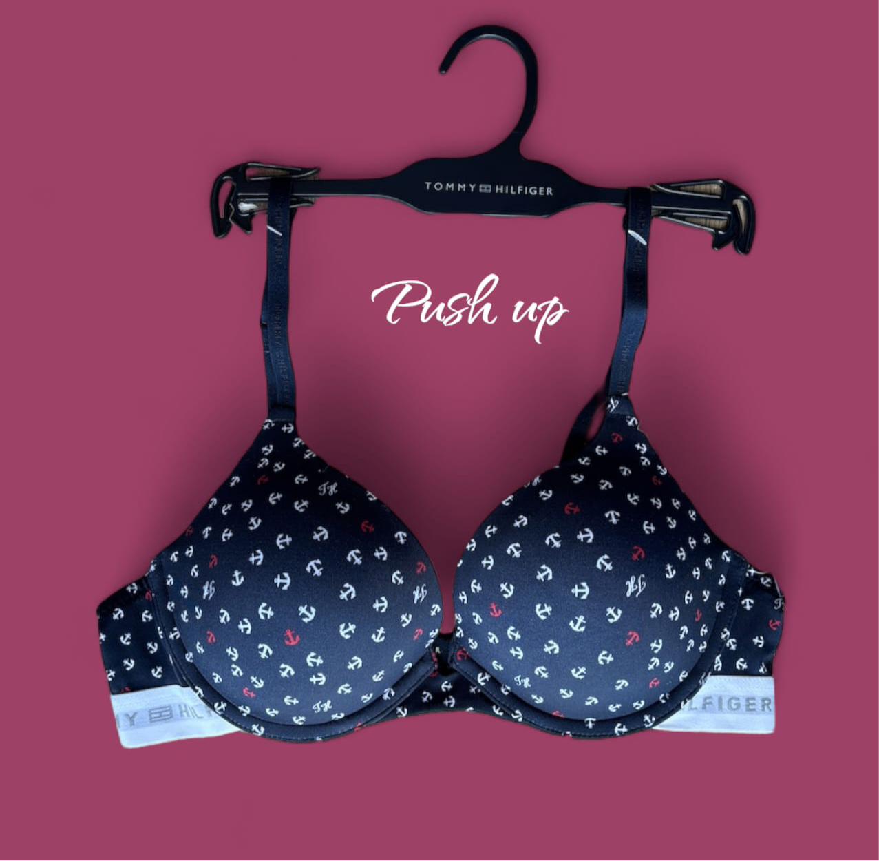 Brasier Tommy H azul marino, estampado de anclas blanco/rojo y resorte en blanco