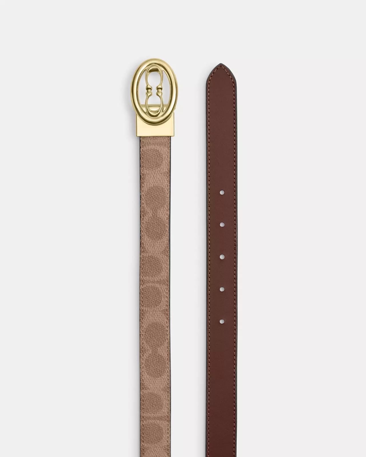 Cinturón Coach camel canvas/café reversible placa dorada