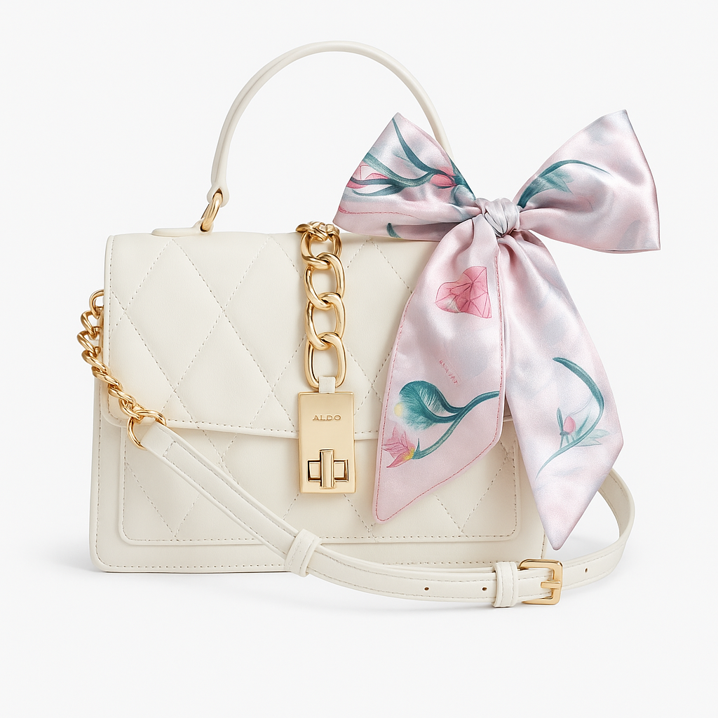 Crossbody Aldo crema con pañuelo y detalles dorados