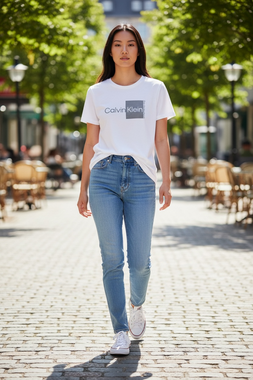 Playera Calvin k blanca con letras plateadas
