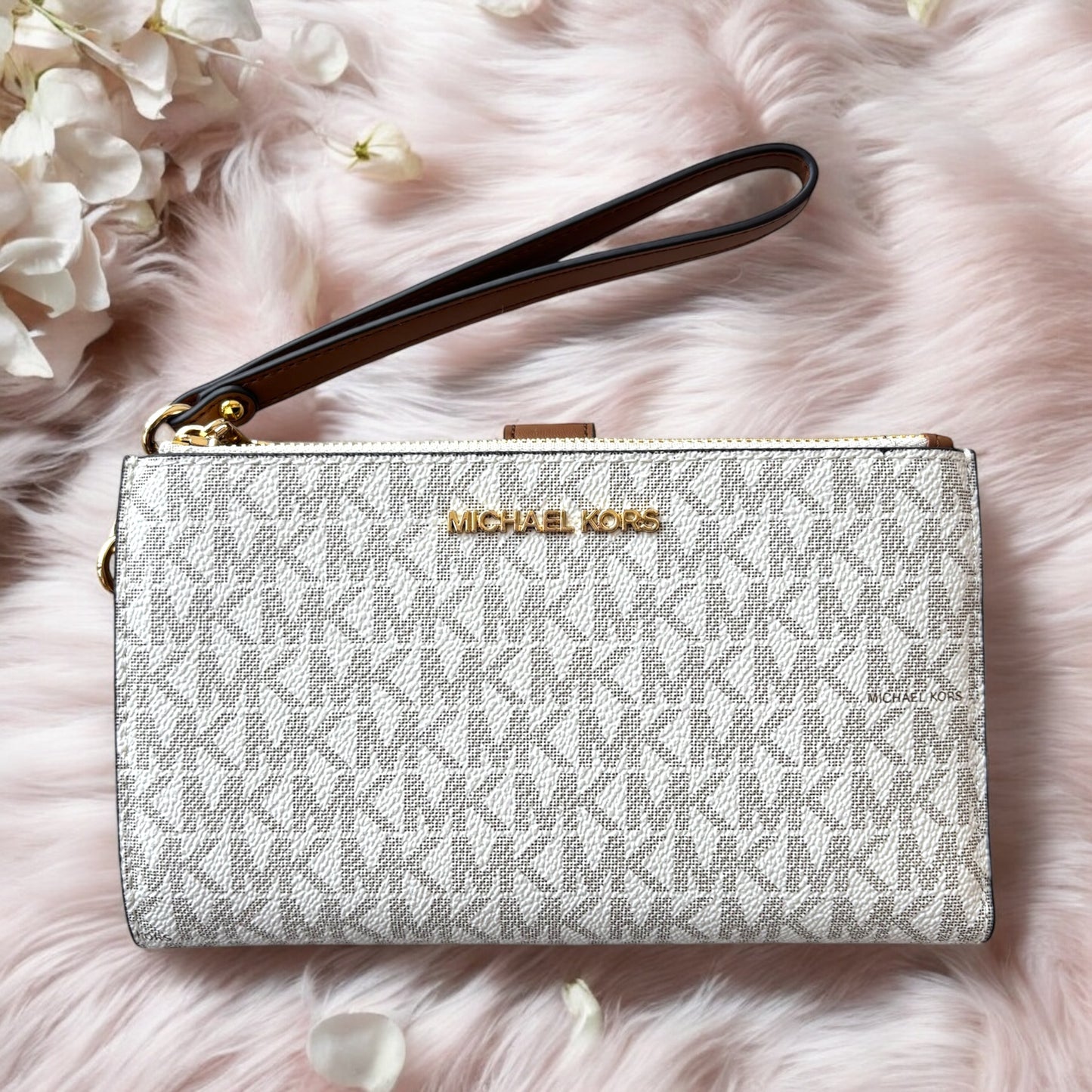 Cartera Michael k vanilla/camel doble cierre