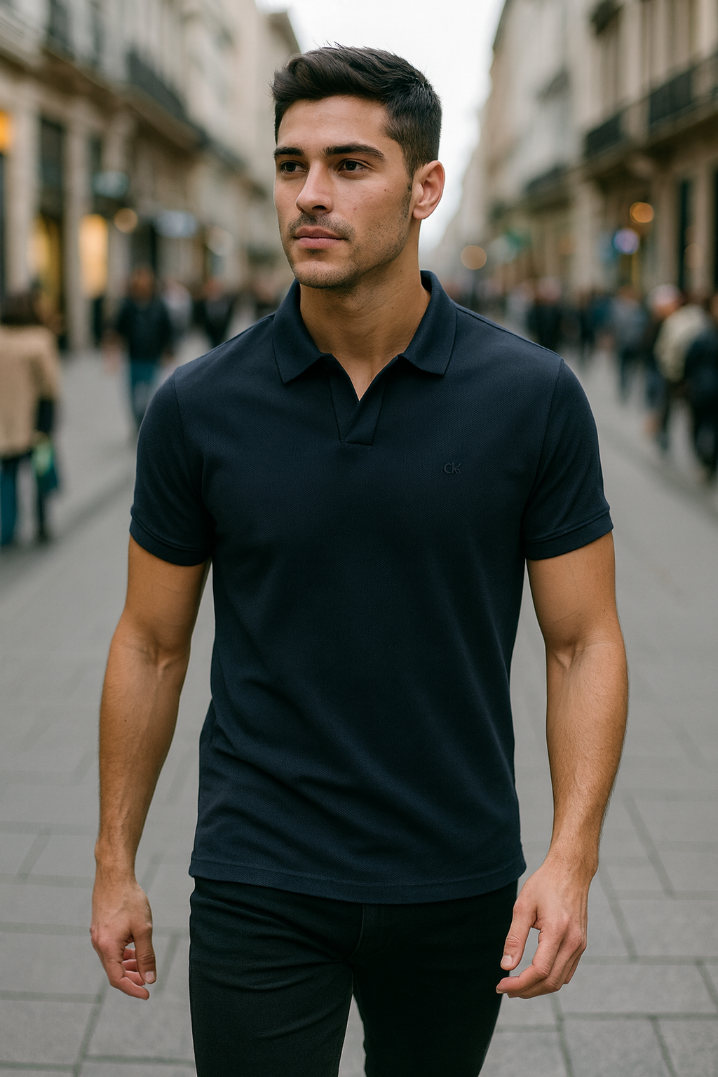 Playera Calvin k negra tipo polo, CK chiquita negro caballero
