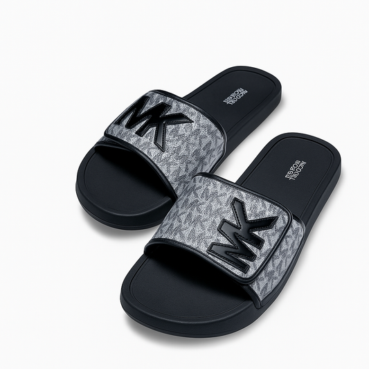 Sandalias Michael k negro/plateado con brillos, MK negro en 3D