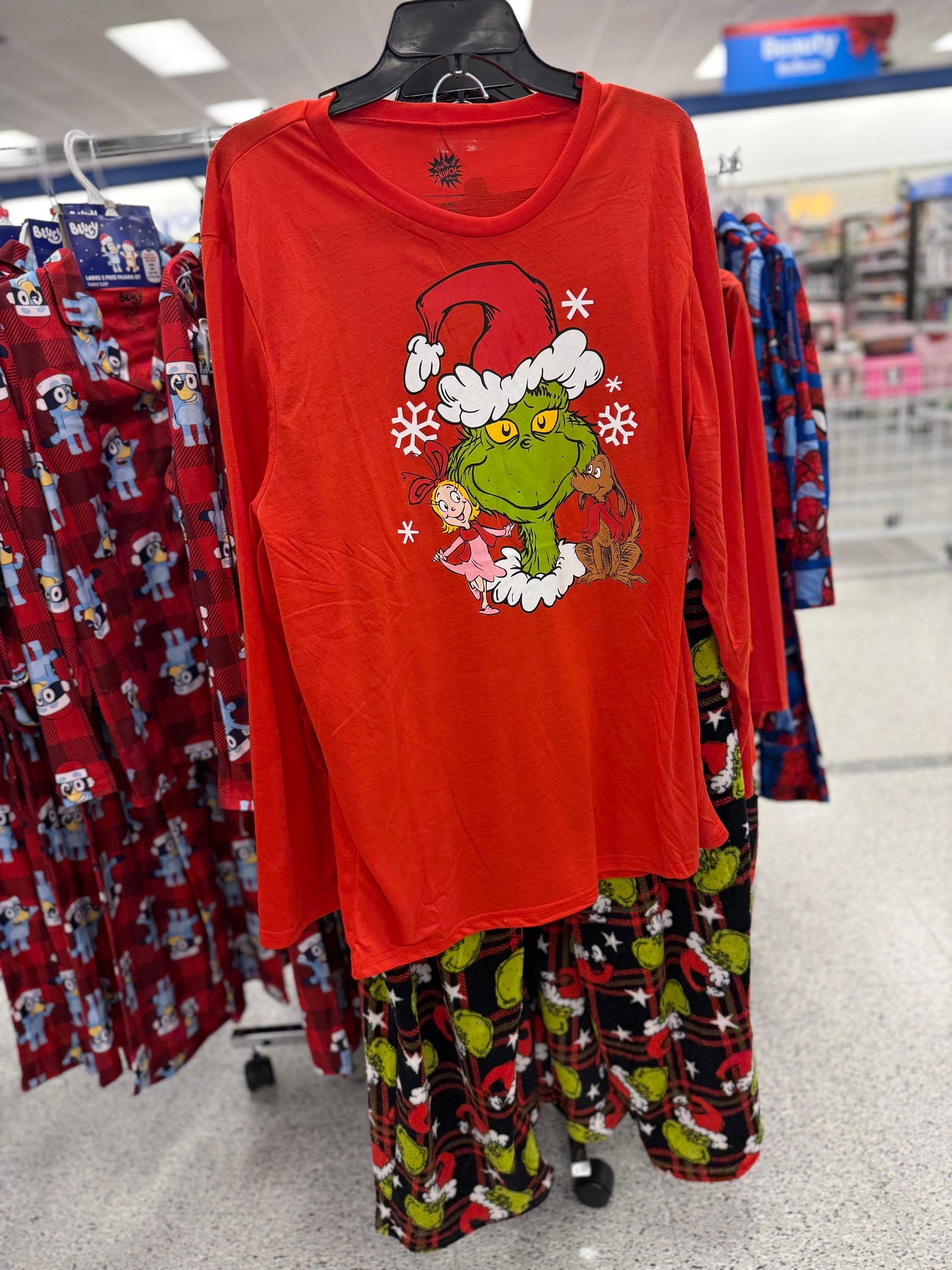 Pijama The Grinch roja/negro - pantalón a cuadros y Grinch 🎄✨ Navidad.