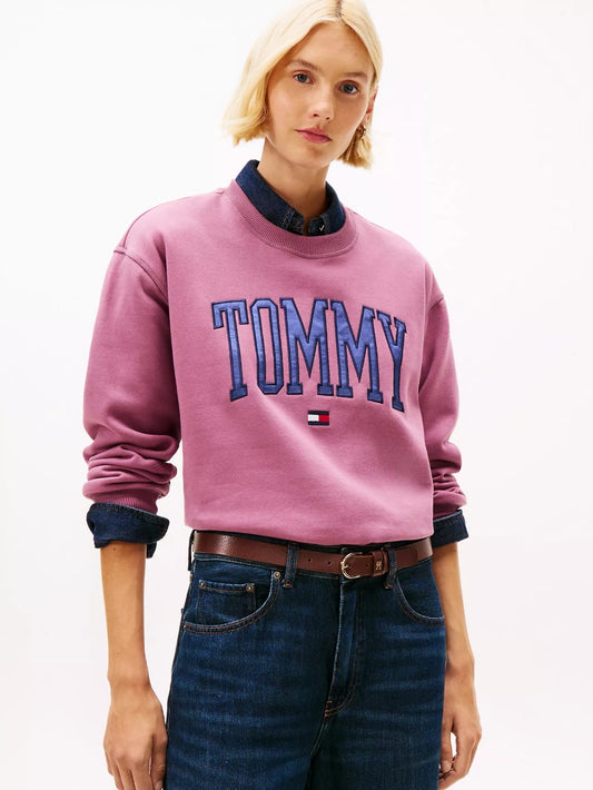 Sudadera Tommy H lila, letras azul
