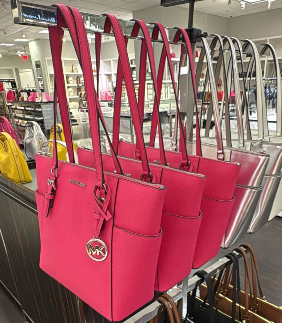 Tote Michael K charlotte rosa hot Pink con placa plateada