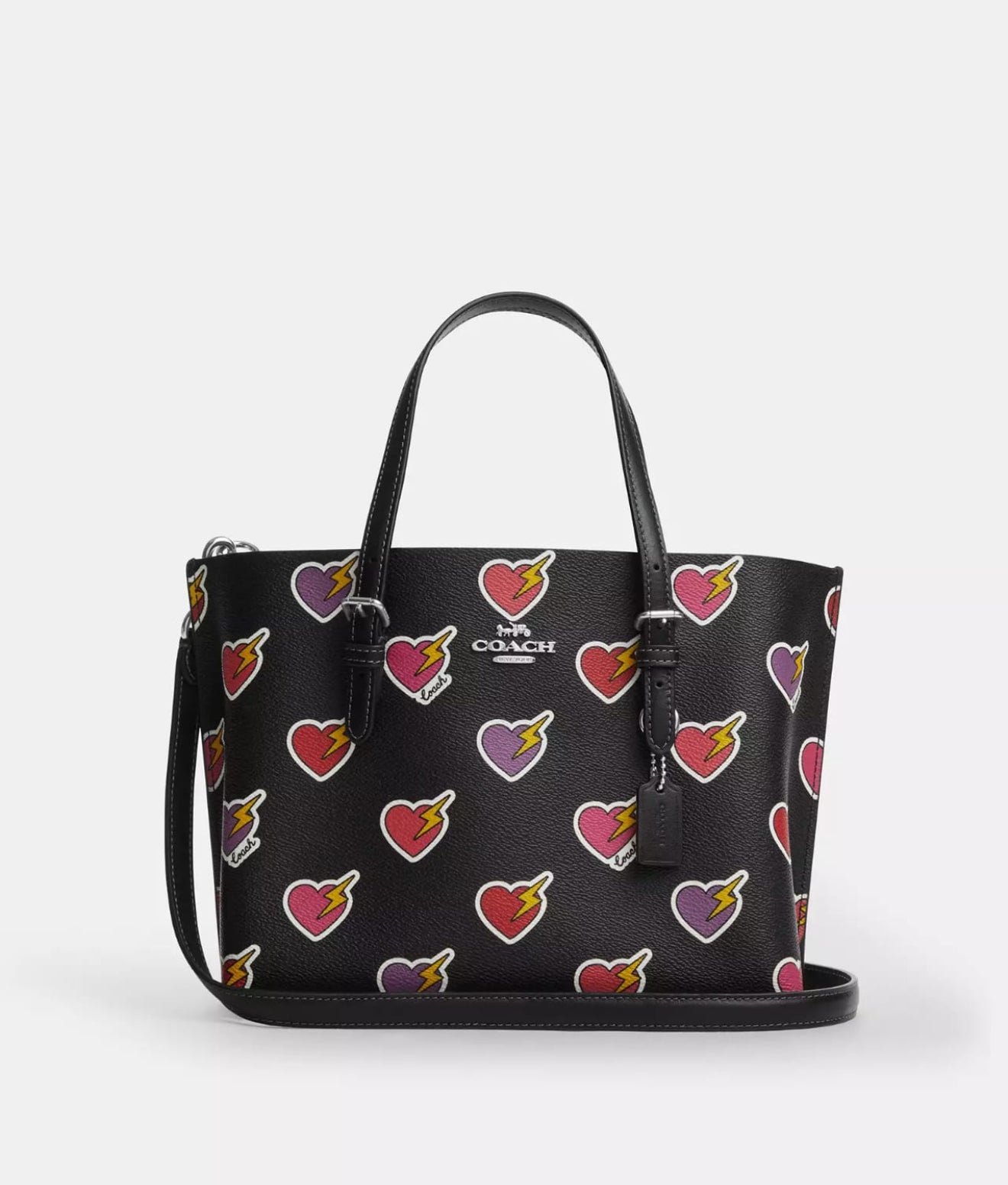 Tote Coach negra con monogram de corazones chica