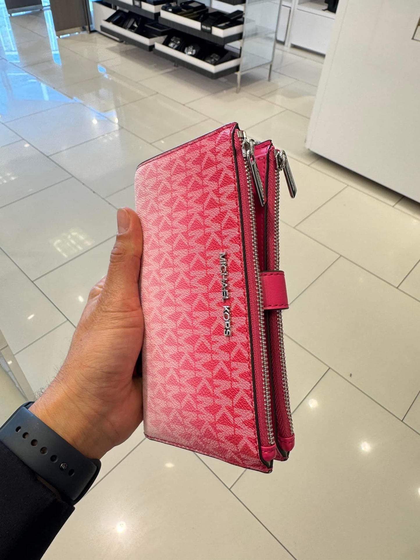 Cartera Michael K fucsia/blanco doble cierre