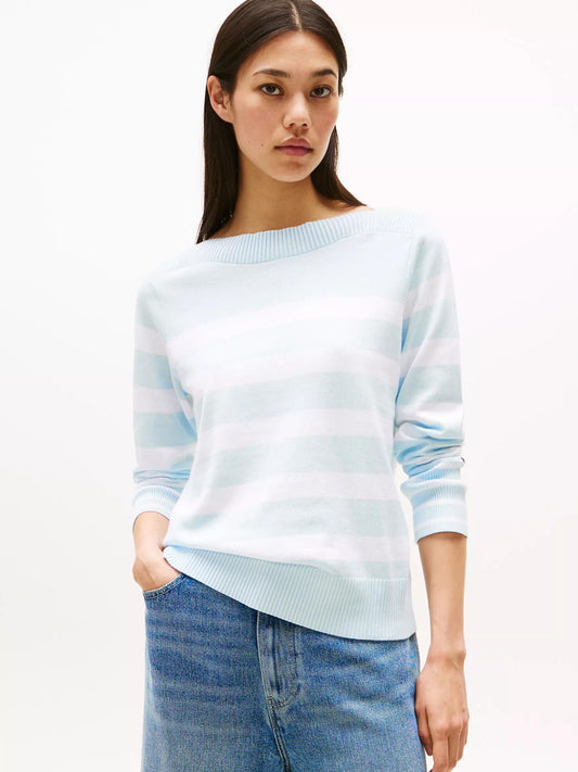 Suéter Tommy H azul claro rayas blancas