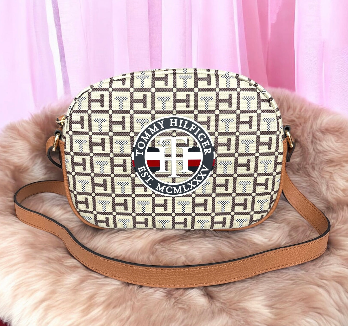 Crossbody Tommy H verde con camel y logo grande