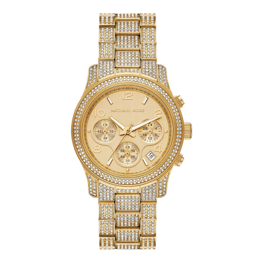 Reloj Michael K dorado con strap de brillos