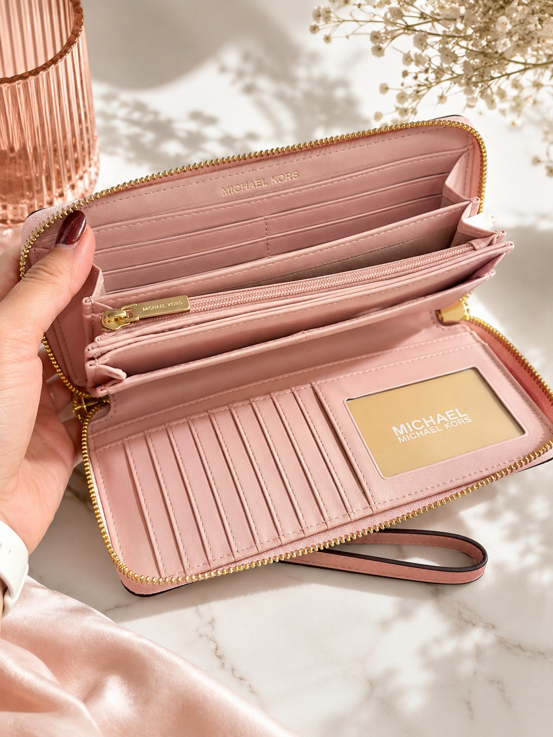 Cartera michael k LG jet set Travel powder blush rosa continental