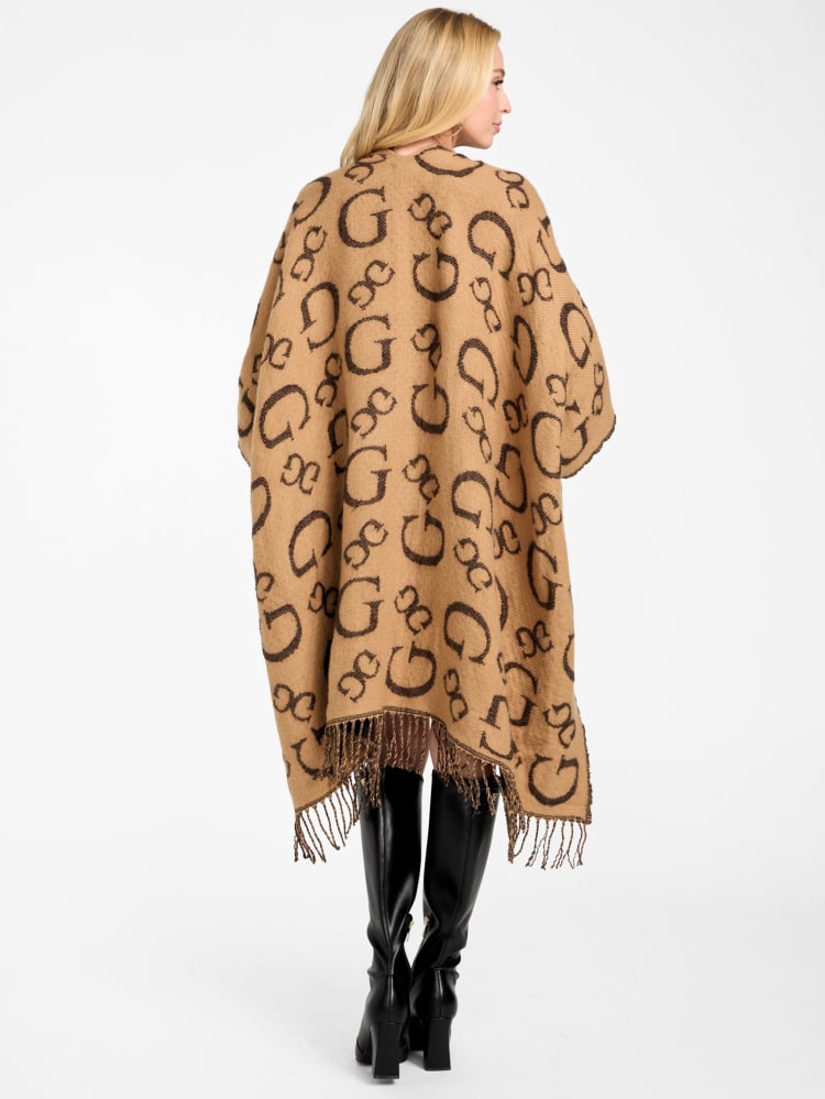 Poncho Guess camel con monogram chocolate