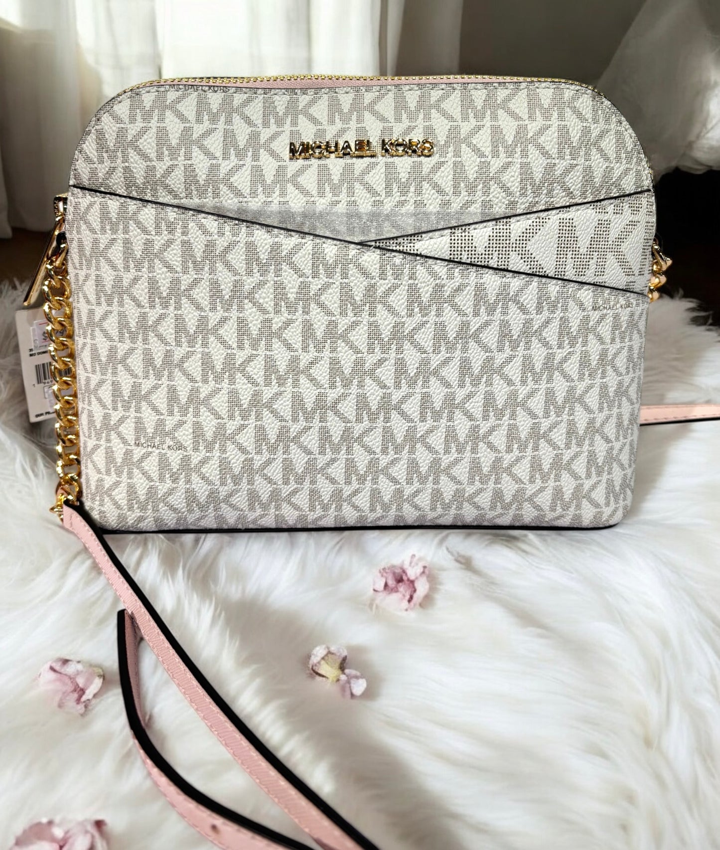Crossbody Michael K Vanilla/rosa con monogram