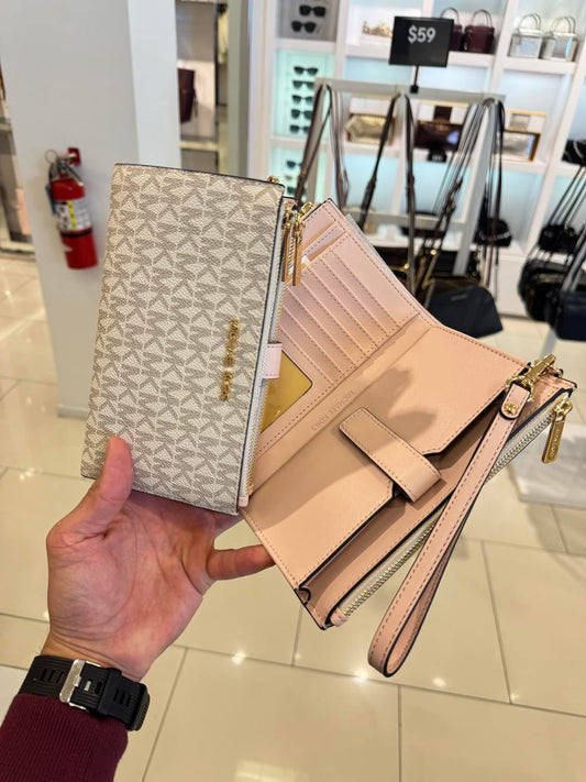 Cartera Michael k vanilla/rosa doble cierre