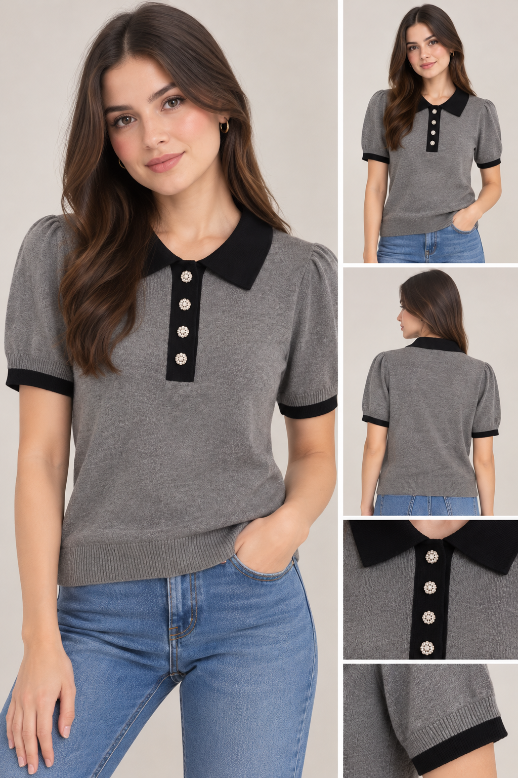 Blusa KarlLagerfeld polo gris botones