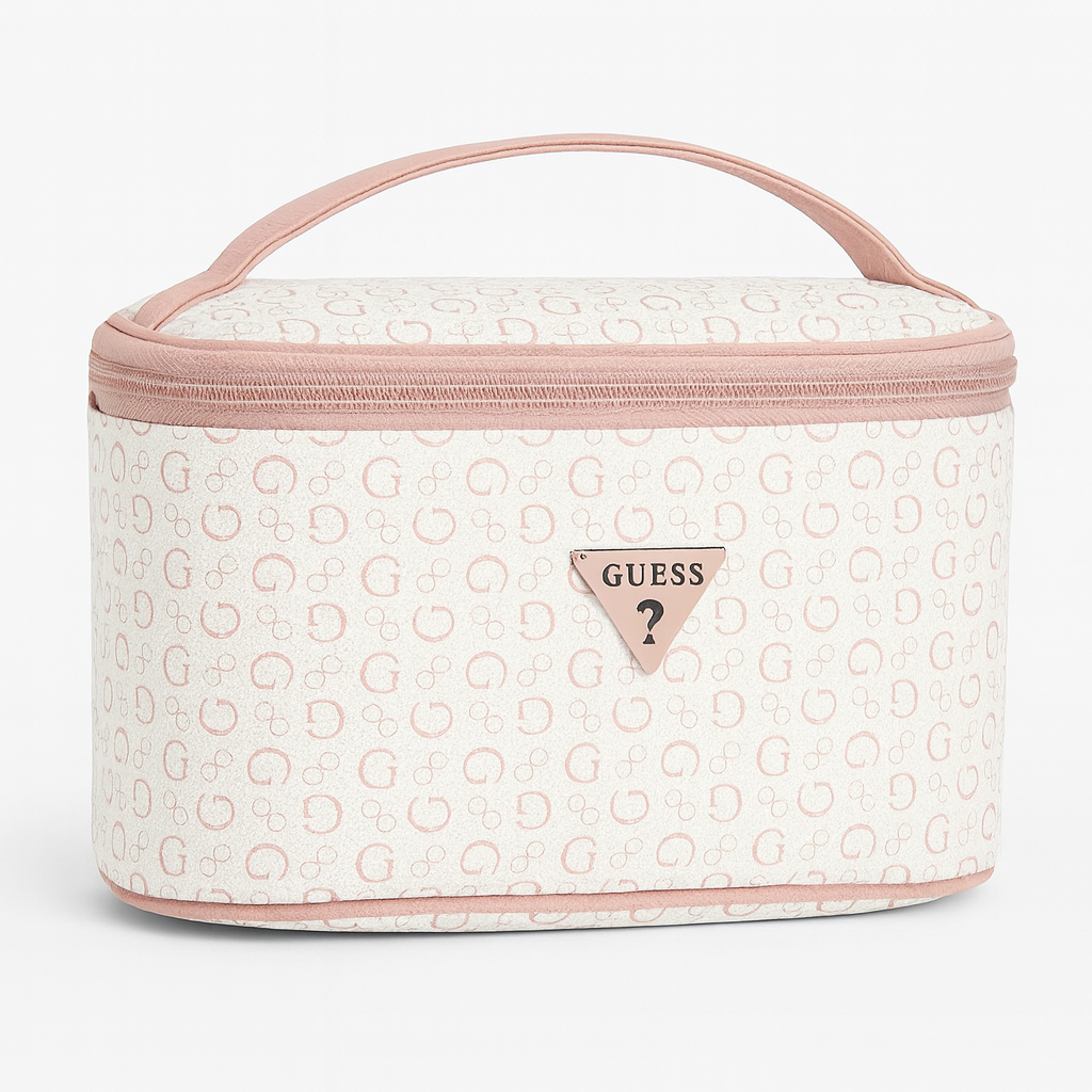 Cosmetiquera Guess rosa con y placa rosa