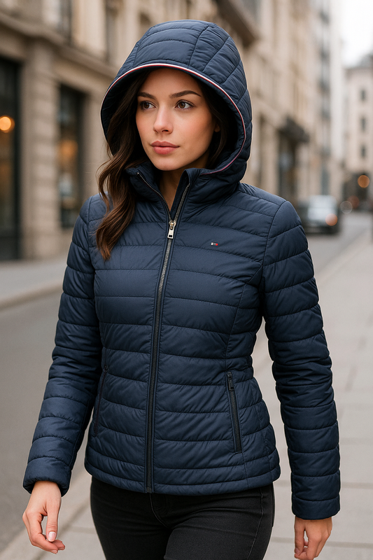 Chamarra Tommy H azul marino con bandera bordada pequeña