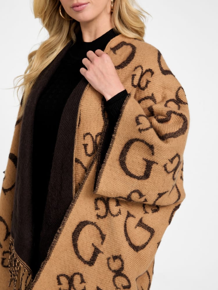 Poncho Guess camel con monogram chocolate