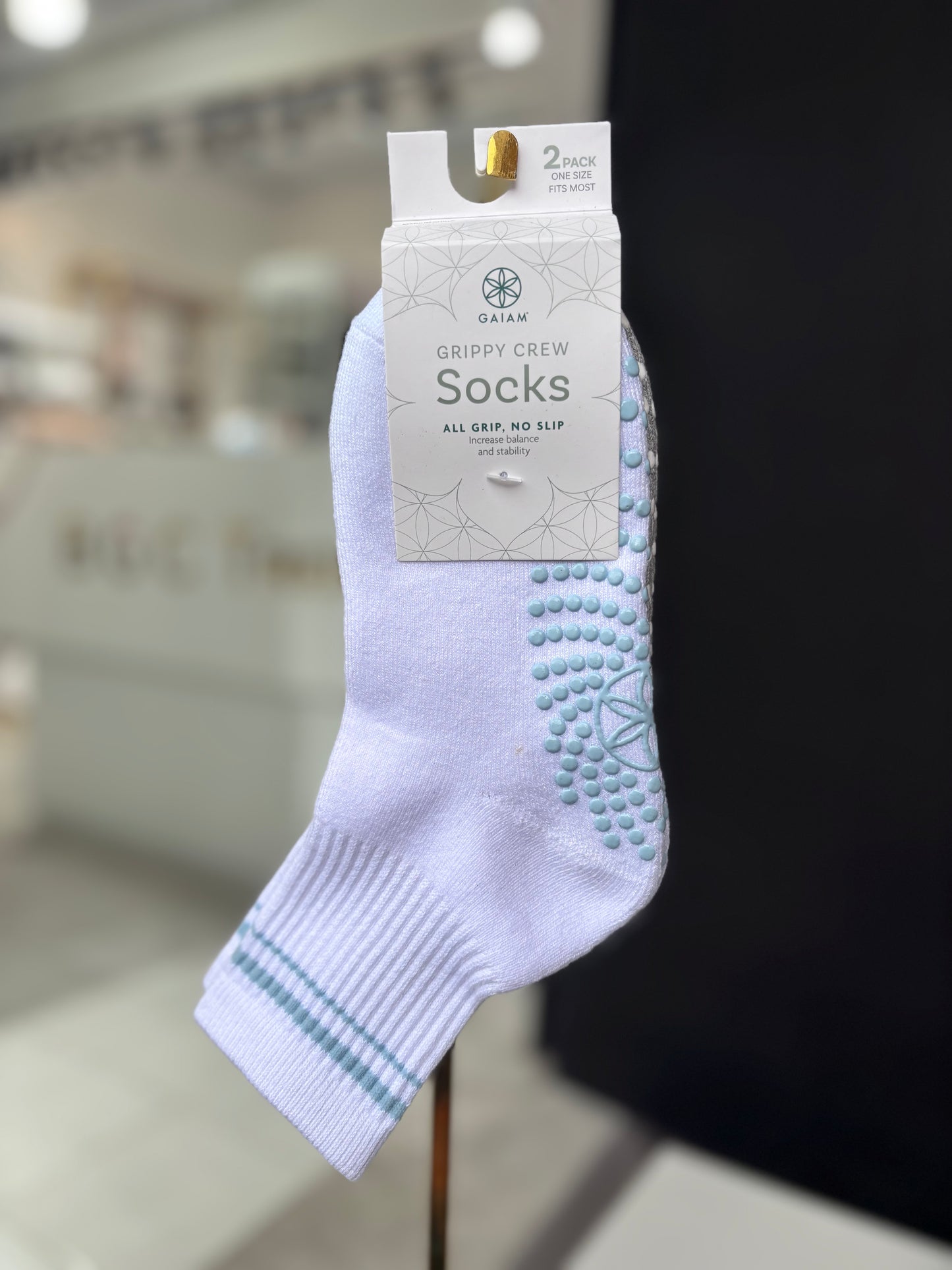 Calcetas con agarre Grippy Crew 2 pares blanco y gris