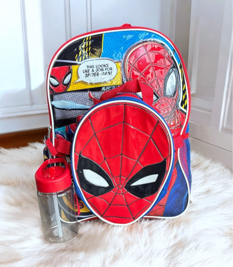 Backpack del Hombre araña azul con rojo, lonchera y vasito